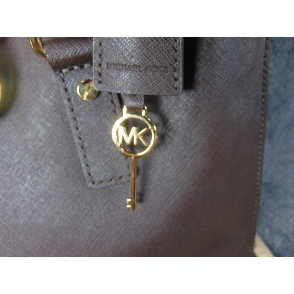 Michael Kors Hamilton Tote Purse Plum Saffiano‎ Leather Lock Key Handbag
